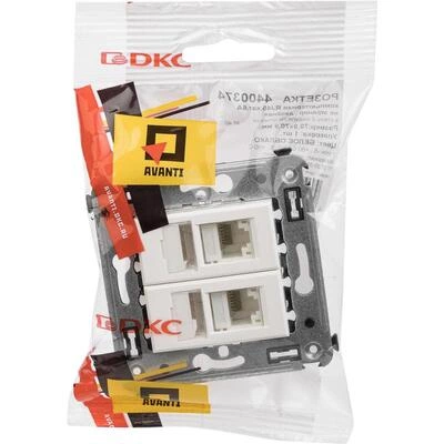 ДКС Компьютерная розетка RJ-45 в стену, кат.6A двойная, "Avanti", "Белое облако" 4400374 DKC ДКС Компьютерная розетка RJ-45 в стену, кат.6A двойная, "Avanti", "Белое облако" 4400374 DKC