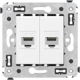 ДКС Компьютерная розетка RJ-45 без шторки в стену, кат.5е двойная, Avanti, белое облако 4400664 DKC