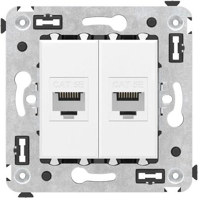 ДКС Компьютерная розетка RJ-45 без шторки в стену, кат.5е двойная, Avanti, белое облако 4400664 DKC