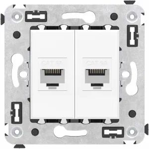 ДКС Компьютерная розетка RJ-45 без шторки в стену, кат.6A двойная, Avanti, белое облако 4400674 DKC ДКС Компьютерная розетка RJ-45 без шторки в стену, кат.6A двойная, Avanti, белое облако 4400674 DKC