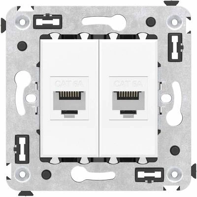 ДКС Компьютерная розетка RJ-45 без шторки в стену, кат.6A двойная, Avanti, белое облако 4400674 DKC ДКС Компьютерная розетка RJ-45 без шторки в стену, кат.6A двойная, Avanti, белое облако 4400674 DKC