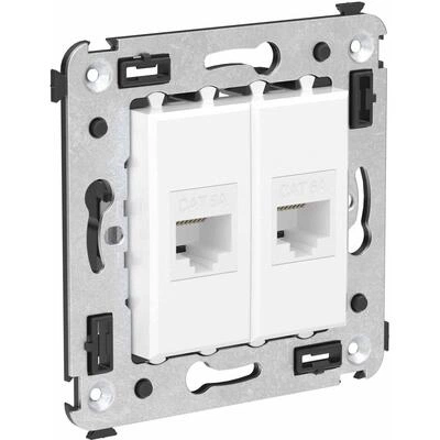 ДКС Компьютерная розетка RJ-45 без шторки в стену, кат.6A двойная, Avanti, белое облако 4400674 DKC ДКС Компьютерная розетка RJ-45 без шторки в стену, кат.6A двойная, Avanti, белое облако 4400674 DKC