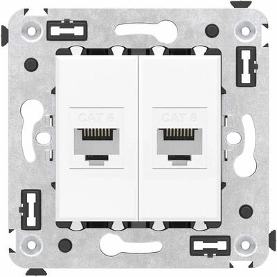 ДКС Компьютерная розетка RJ-45 без шторки в стену, кат.6 двойная, Avanti, белое облако 4400694 DKC ДКС Компьютерная розетка RJ-45 без шторки в стену, кат.6 двойная, Avanti, белое облако 4400694 DKC