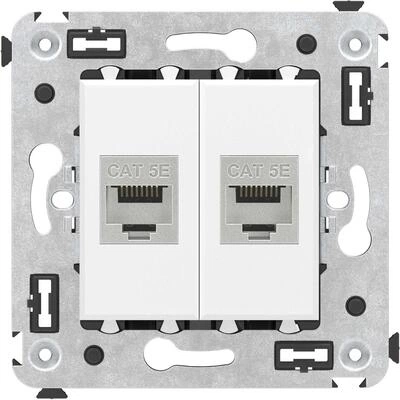 ДКС Компьютерная розетка RJ-45 без шторки в стену, кат.5e двойная экранированная, Avanti, белое облако 4400764 DKC