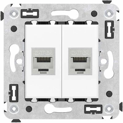 ДКС Компьютерная розетка RJ-45 без шторки в стену, кат.6A двойная  экранированная, Avanti, белое облако 4400774 DKC