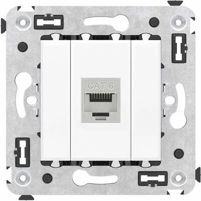 ДКС Компьютерная розетка RJ-45 без шторки в стену, кат.6 одинарная экранированная, Avanti, белое облако 4400793 DKC