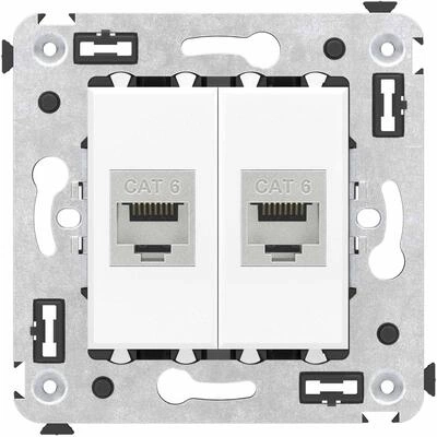 ДКС Компьютерная розетка RJ-45 без шторки в стену, кат.6 двойная экранированная, Avanti, белое облако 4400794 DKC