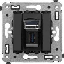 ДКС USB 3.0 розетка одинарная в стену, тип А-А, Avanti, черный квадрат 4402303 DKC