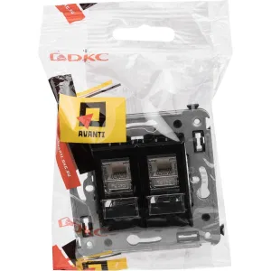 ДКС Компьютерная розетка RJ-45 в стену, кат.5e двойная экранированная, Avanti, черный квадрат 4402364 DKC ДКС Компьютерная розетка RJ-45 в стену, кат.5e двойная экранированная, Avanti, черный квадрат 4402364 DKC