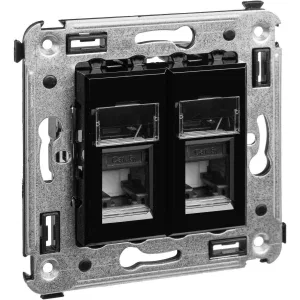 ДКС Компьютерная розетка RJ-45 в стену, кат.6А двойная, Avanti, черный квадрат 4402374 DKC ДКС Компьютерная розетка RJ-45 в стену, кат.6А двойная, Avanti, черный квадрат 4402374 DKC