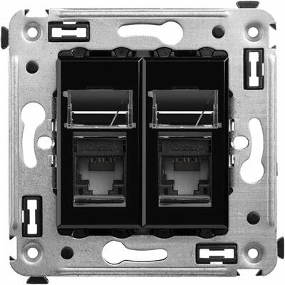 ДКС Компьютерная розетка RJ-45 в стену, кат.5e двойная, Avanti, черный квадрат 4402464 DKC