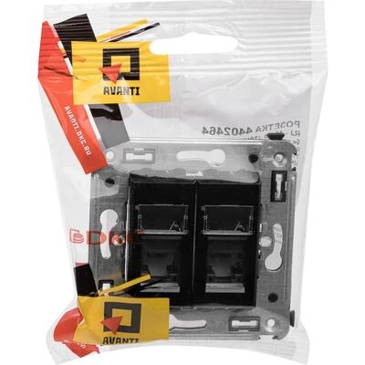 ДКС Компьютерная розетка RJ-45 в стену, кат.5e двойная, Avanti, черный квадрат 4402464 DKC ДКС Компьютерная розетка RJ-45 в стену, кат.5e двойная, Avanti, черный квадрат 4402464 DKC
