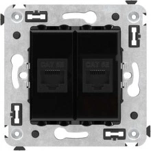 ДКС Компьютерная розетка RJ-45 без шторки в стену, кат.5е двойная, Avanti, черный квадрат 4402664 DKC
