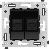 ДКС Компьютерная розетка RJ-45 без шторки в стену, кат.6А двойная, Avanti, черный квадрат 4402674 DKC