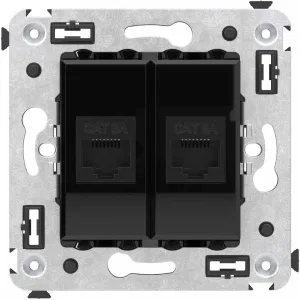 ДКС Компьютерная розетка RJ-45 без шторки в стену, кат.6А двойная, Avanti, черный квадрат 4402674 DKC ДКС Компьютерная розетка RJ-45 без шторки в стену, кат.6А двойная, Avanti, черный квадрат 4402674 DKC