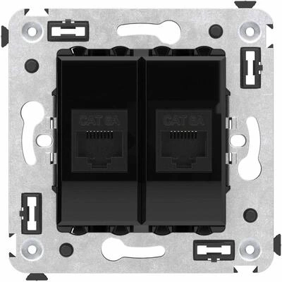 ДКС Компьютерная розетка RJ-45 без шторки в стену, кат.6А двойная, Avanti, черный квадрат 4402674 DKC