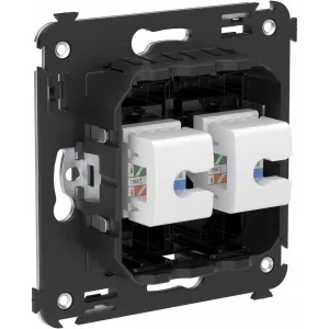 ДКС Компьютерная розетка RJ-45 без шторки в стену, кат.6 двойная, Avanti, черный квадрат 4402694 DKC ДКС Компьютерная розетка RJ-45 без шторки в стену, кат.6 двойная, Avanti, черный квадрат 4402694 DKC