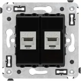 ДКС Компьютерная розетка RJ-45 без шторки в стену, кат.5e двойная экранированная, Avanti, черный квадрат 4402764 DKC