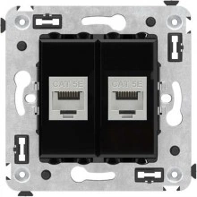 ДКС Компьютерная розетка RJ-45 без шторки в стену, кат.5e двойная экранированная, Avanti, черный квадрат 4402764 DKC