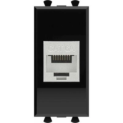 ДКС Компьютерная розетка RJ-45 без шторки модульная, кат.6А экранированная, Avanti, черный квадрат, 1 модуль 4402771 DKC