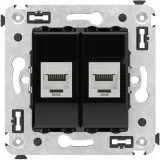 ДКС Компьютерная розетка RJ-45 без шторки в стену, кат.6А двойная экранированная, Avanti, черный квадрат 4402774 DKC