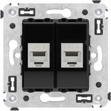 ДКС Компьютерная розетка RJ-45 без шторки в стену, кат.6 двойная экранированная, Avanti, черный квадрат 4402794 DKC