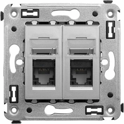 ДКС Компьютерная розетка RJ-45 в стену, кат.6 двойная,"Avanti", "Закаленная сталь" 4404294 DKC