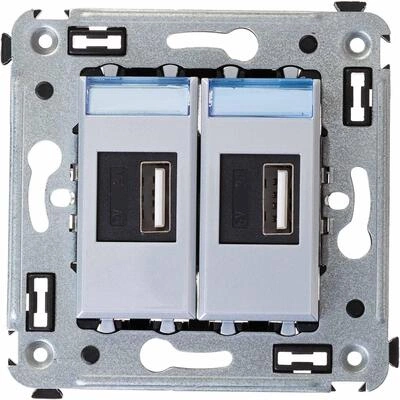 ДКС USB зарядное устройство в стену 2.1 А, Avanti, закаленная сталь 4404543 DKC