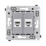 ДКС Компьютерная розетка RJ-45 без шторки в стену, кат.5е двойная, Avanti, закаленная сталь 4404664 DKC