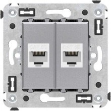 ДКС Компьютерная розетка RJ-45 без шторки в стену, кат.5е двойная, Avanti, закаленная сталь 4404664 DKC