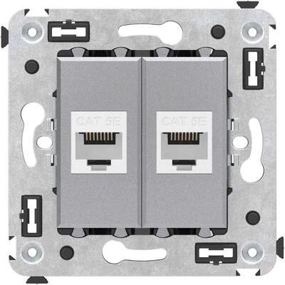 ДКС Компьютерная розетка RJ-45 без шторки в стену, кат.5е двойная, Avanti, закаленная сталь 4404664 DKC
