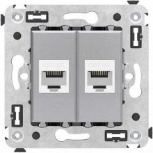 ДКС Компьютерная розетка RJ-45 без шторки в стену, кат.6А двойная, Avanti, закаленная сталь 4404674 DKC