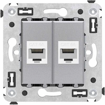 ДКС Компьютерная розетка RJ-45 без шторки в стену, кат.6А двойная, Avanti, закаленная сталь 4404674 DKC