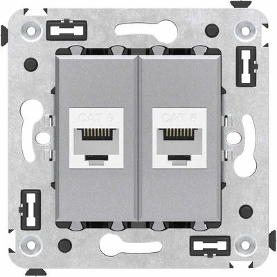 ДКС Компьютерная розетка RJ-45 без шторки в стену, кат.6 двойная, Avanti, закаленная сталь 4404694 DKC