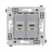 ДКС Компьютерная розетка RJ-45 без шторки в стену, кат.5e двойная экранированная, Avanti, закаленная сталь 4404764 DKC
