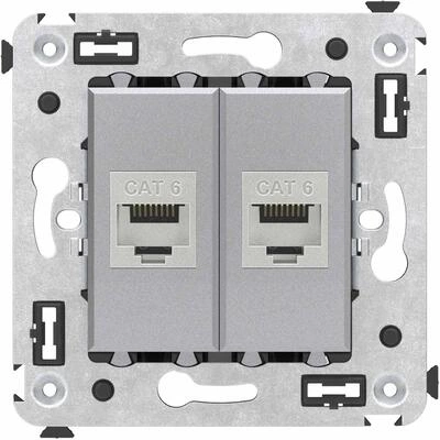 ДКС Компьютерная розетка RJ-45 без шторки в стену, кат.6 двойная экранированная, Avanti, закаленная сталь 4404794 DKC