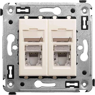 ДКС Компьютерная розетка RJ-45 в стену, кат.5e двойная экранированная, Avanti, ванильная дымка 4405364 DKC