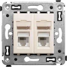ДКС Компьютерная розетка RJ-45 в стену, кат.6А двойная, Avanti, ванильная дымка 4405374 DKC