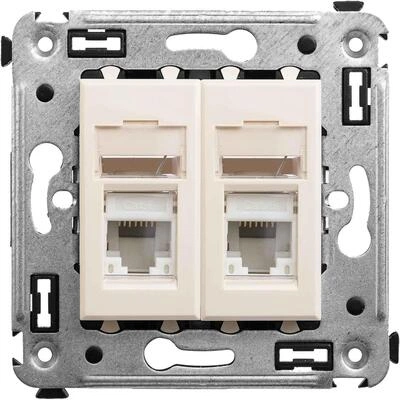 ДКС Компьютерная розетка RJ-45 в стену, кат.6А двойная, Avanti, ванильная дымка 4405374 DKC