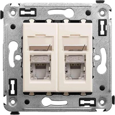 ДКС Компьютерная розетка RJ-45 в стену, кат.6 двойная экранированная, Avanti, ванильная дымка 4405394 DKC