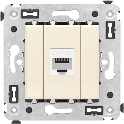 ДКС Компьютерная розетка RJ-45 без шторки в стену, кат.5е одинарная, Avanti, ванильная дымка 4405663 DKC