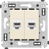 ДКС Компьютерная розетка RJ-45 без шторки в стену, кат.5е двойная, Avanti, ванильная дымка 4405664 DKC