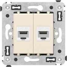 ДКС Компьютерная розетка RJ-45 без шторки в стену, кат.5е двойная, Avanti, ванильная дымка 4405664 DKC