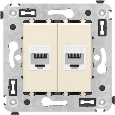 ДКС Компьютерная розетка RJ-45 без шторки в стену, кат.5е двойная, Avanti, ванильная дымка 4405664 DKC