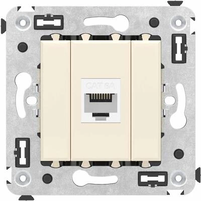 ДКС Компьютерная розетка RJ-45 без шторки в стену, кат.6А одинарная, Avanti, ванильная дымка 4405673 DKC