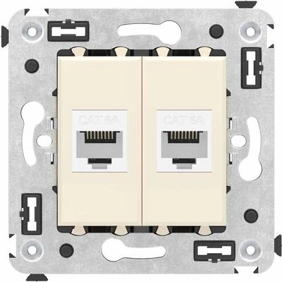 ДКС Компьютерная розетка RJ-45 без шторки в стену, кат.6А двойная, Avanti, ванильная дымка 4405674 DKC