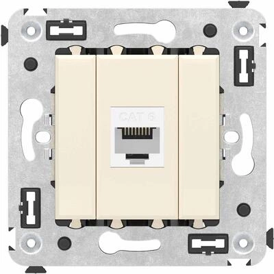 ДКС Компьютерная розетка RJ-45 без шторки в стену, кат.6 одинарная, Avanti, ванильная дымка 4405693 DKC