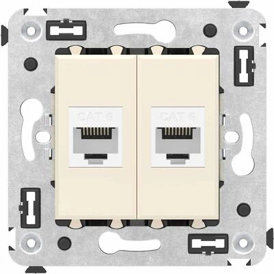ДКС Компьютерная розетка RJ-45 без шторки в стену, кат.6 двойная, Avanti, ванильная дымка 4405694 DKC