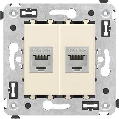 ДКС Компьютерная розетка RJ-45 без шторки в стену, кат.5e двойная экранированная, Avanti, ванильная дымка 4405764 DKC
