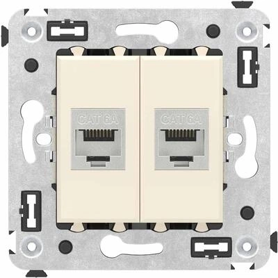 ДКС Компьютерная розетка RJ-45 без шторки в стену, кат.6А двойная экранированная, Avanti, ванильная дымка 4405774 DKC